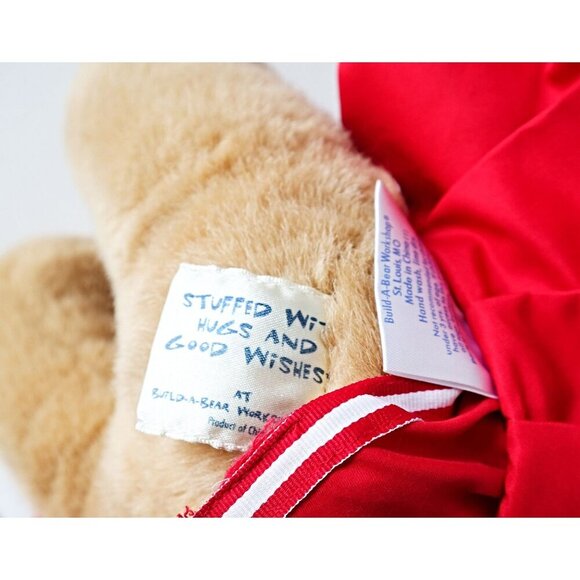 Vintage Build A Bear Cheerleader Bear Red White Cheer Outfit Pom Poms Megaphone - Picture 6 of 6